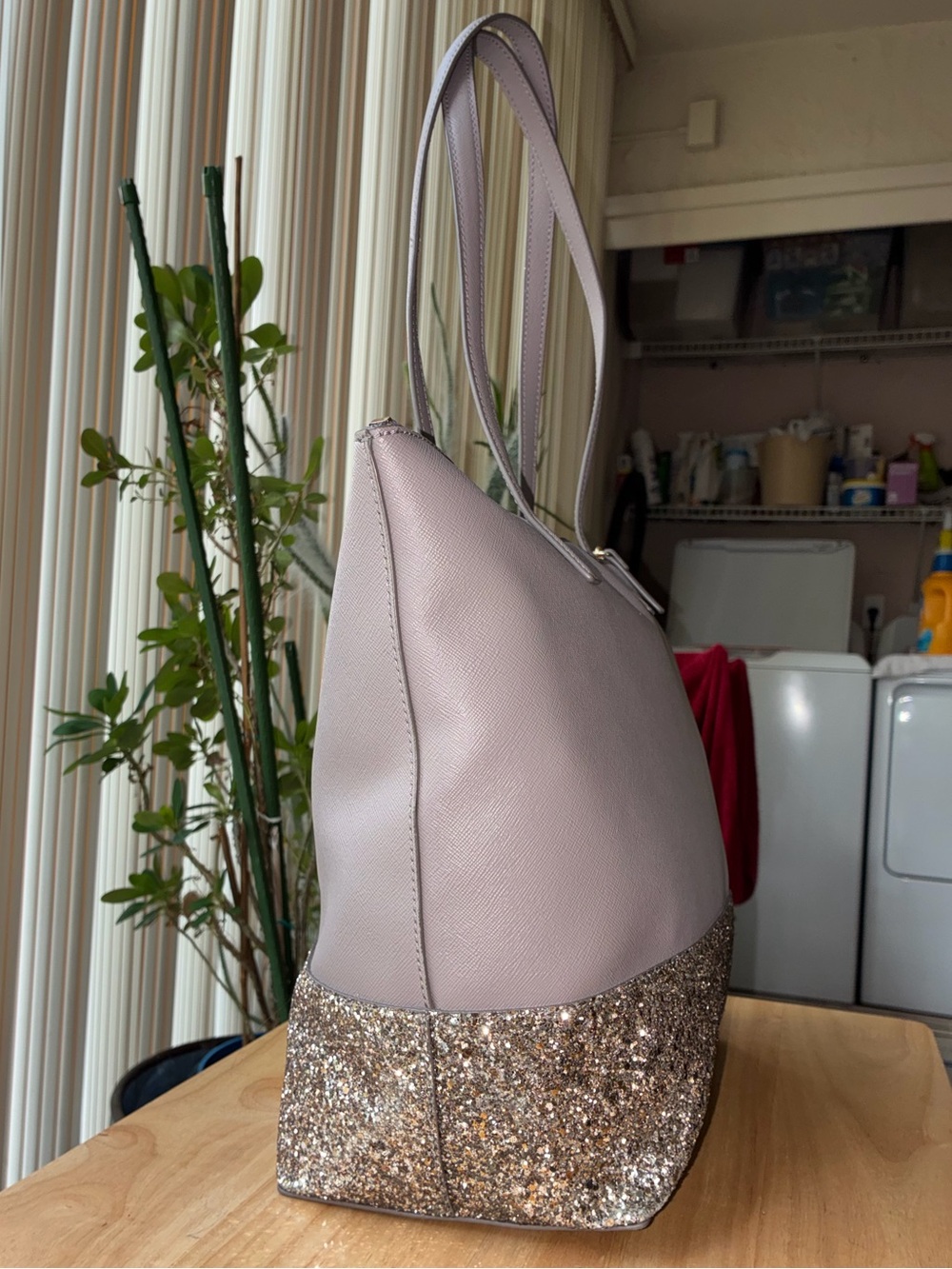 Kate Spade New York Flash Glitter Tote Bag in Cool Grey Lilac Saffiano Leather - Picture 9 of 16
